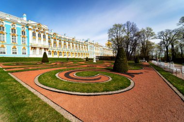 PUSHKIN, RUSSIA - 28 Nisan 2019: Tsarskoe Selo 'daki Catherine Sarayı, Puşkin, St. Petersburg, Rusya