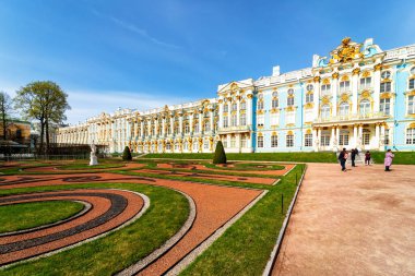 PUSHKIN, RUSSIA - 28 Nisan 2019: Tsarskoe Selo 'daki Catherine Sarayı, Puşkin, St. Petersburg, Rusya