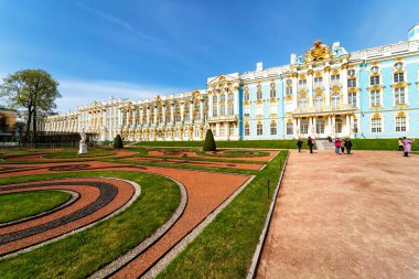 PUSHKIN, RUSSIA - 28 Nisan 2019: Tsarskoe Selo 'daki Catherine Sarayı, Puşkin, St. Petersburg, Rusya