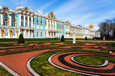 PUSHKIN, RUSSIA - 28 Nisan 2019: Tsarskoe Selo 'daki Catherine Sarayı, Puşkin, St. Petersburg, Rusya