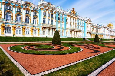 PUSHKIN, RUSSIA - 28 Nisan 2019: Tsarskoe Selo 'daki Catherine Sarayı, Puşkin, St. Petersburg, Rusya