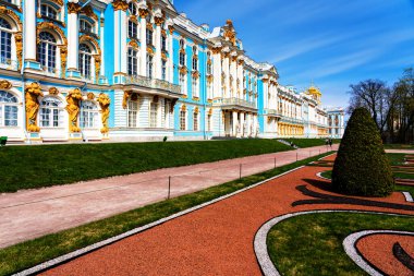PUSHKIN, RUSSIA - 28 Nisan 2019: Tsarskoe Selo 'daki Catherine Sarayı, Puşkin, St. Petersburg, Rusya