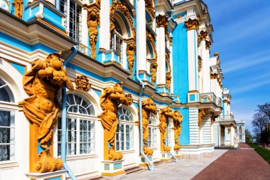 PUSHKIN, RUSSIA - 28 Nisan 2019: Tsarskoe Selo 'daki Catherine Sarayı, Puşkin, St. Petersburg, Rusya