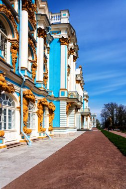 PUSHKIN, RUSSIA - 28 Nisan 2019: Tsarskoe Selo 'daki Catherine Sarayı, Puşkin, St. Petersburg, Rusya