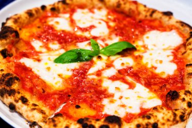 İtalyan yemeği, pizza Margherita peynirli, fesleğenli, domates soslu