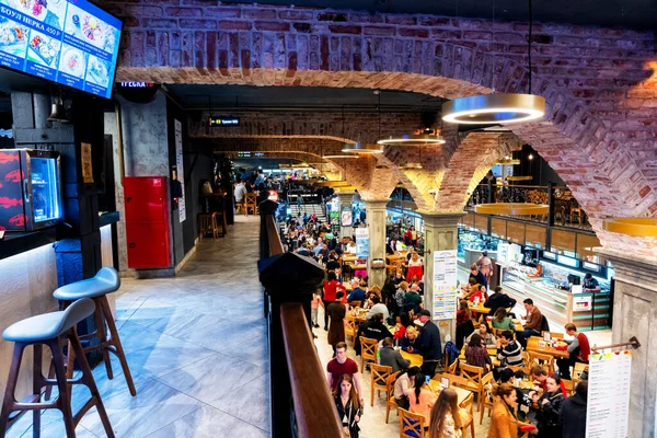 Moscow Russia May 2019 Food Court Local Traders Selling Preparing — Stock Photo, Image