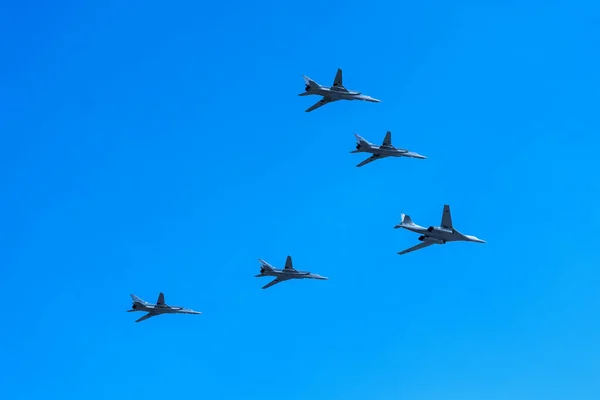 Moscow Russia May 2019 Tupolev 160 Flies Make Training Flight — Stock Photo, Image