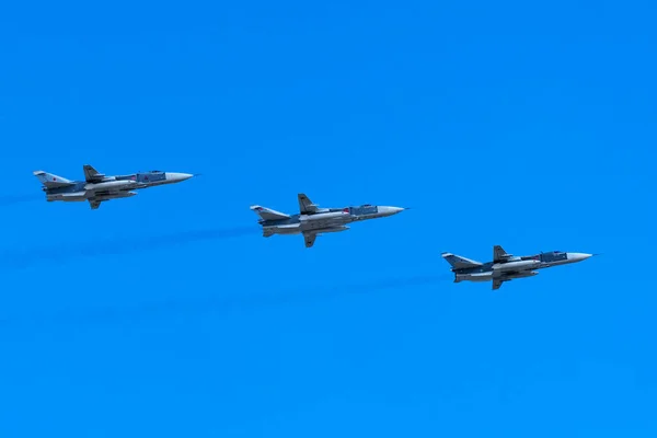 Moscou Russie Mai 2019 Des Chasseurs Réaction Sukhoi Participent Spectacle — Photo