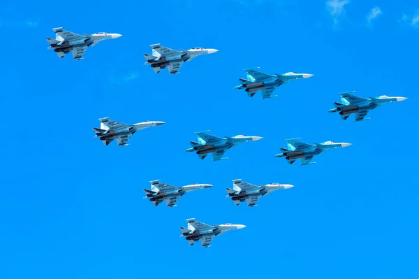 Sukhoi Flyger Över Röda Torget Victory Day Flygshow Den Pobedy — Stockfoto