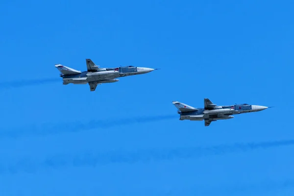 Moscow Russia Μαΐου 2019 Μαχητικά Αεροσκάφη Sukhoi Συμμετέχουν Στην Προετοιμασία Royalty Free Φωτογραφίες Αρχείου