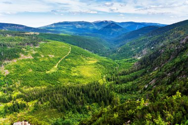 View of hiking trails and Karkonosze (Krkonose) mountains national park at the Poland and Czech Republic border. Scenic summer landscape with beautiful views. clipart