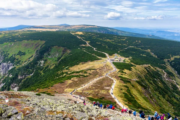 Podjedete Hora Sněžka Nejvyšší Hora Vrchol Sudety Česko Polské Hranici — Stock fotografie