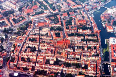 Polonya 'nın eski Gdansk şehrinin en iyi manzarası