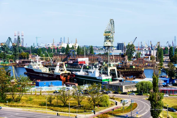 Gdansk Poland Aug 2019 Top View Shipyard Port Gdansk Seen — стокове фото