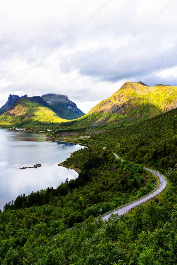 Road by the sea in Lofoten islands, Norway