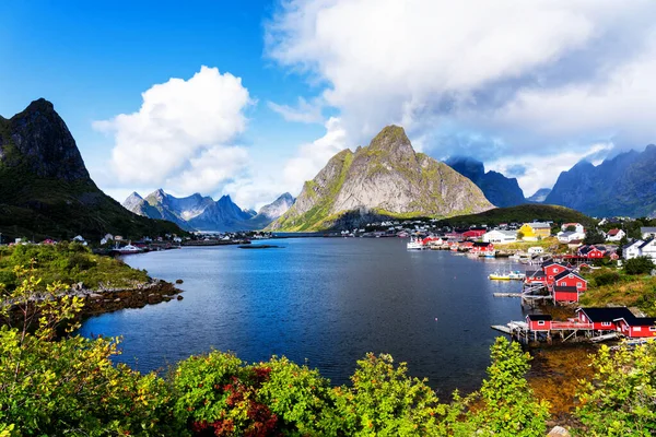 Reine Lofoten Norway Village Reine Sunny Blue Sky Typical Rorbu — Stock Photo, Image