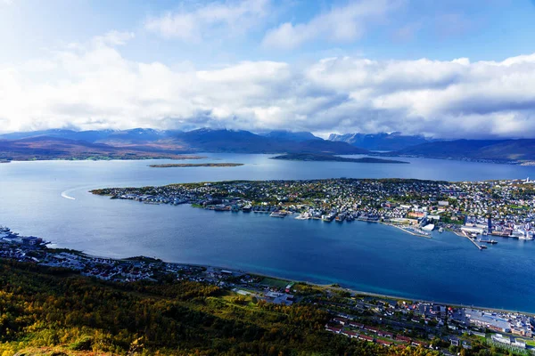 Horní Pohled Krásnou Podzimní Krajinu Města Tromso Severním Norsku Populární — Stock fotografie