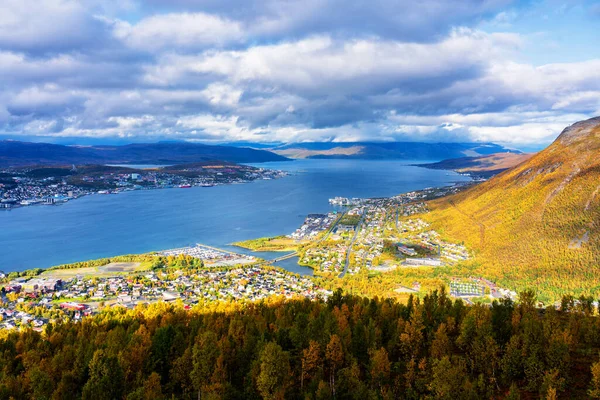 Вид Сверху Красивый Осенний Пейзаж Города Осо Севере Норвегии Популярное — стоковое фото