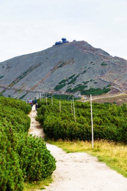 Polonya ve Çek Cumhuriyeti sınırındaki Karkonosze (Krkonose) dağlarındaki Sniezka zirvesinin manzarası. Güzel manzaralı güzel yaz manzarası.