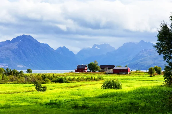 Tipikus Lofoten Bay Kilátás Jelenet Egy Gyönyörű Idilli Napon Lofoten — Stock Fotó