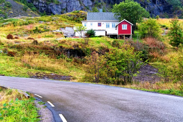 Tradiční Nordic Dřevěný Letní Dům Souostroví Lofoten Norsko — Stock fotografie
