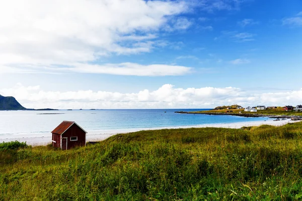 Red Rorbu Ramberg Beach Dans Les Îles Lofoten Norvège — Photo