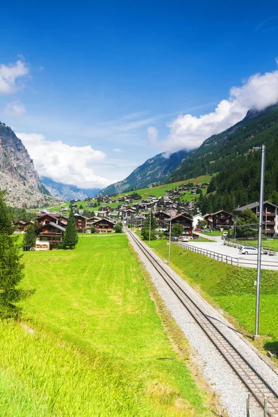 View of a track and valley in Switzerland Alps near Zermatt and Tasch