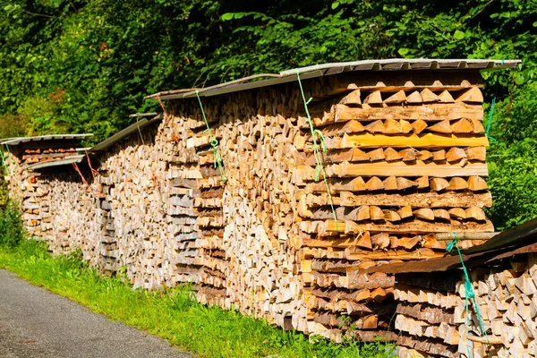 Stack Firewood Swiss Alps Waiting Winter — Stock Photo, Image