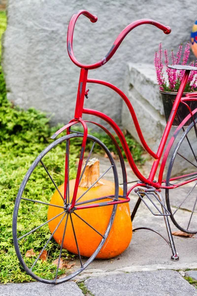 Old Red Bicycle Decoration Harvest Festival Silesia Poland — Stock Photo, Image