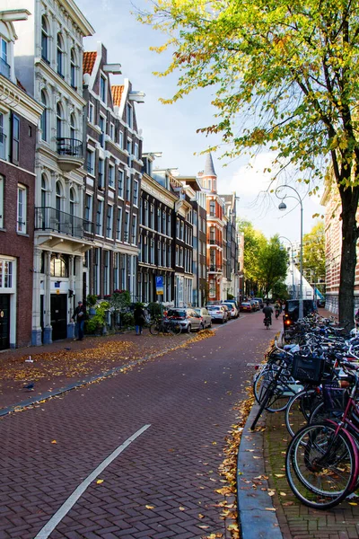 Amsterdam Países Bajos Noviembre 2014 Vista Carretera Bici Centro Ámsterdam — Foto de Stock