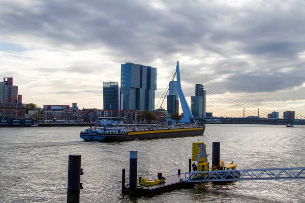 Rotterdam Netherlands November Barge Container Ship Rotterdam Netherlands November 2014 — Stock Photo, Image