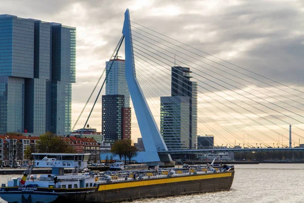 Rotterdam Pays Bas Novembre Barge Navire Porte Conteneurs Rotterdam Pays — Photo