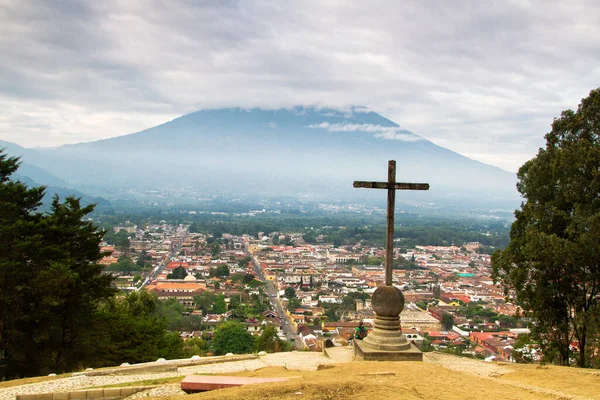 Άποψη Από Cerro Cruz Στην Αντίγκουα Γουατεμάλα Κεντρική Αμερική Αντίγκουα — Φωτογραφία Αρχείου