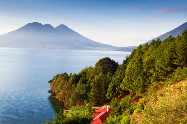 Lago Atitlan Com Volcan San Pedro Guatemala América Central — Fotografia de Stock