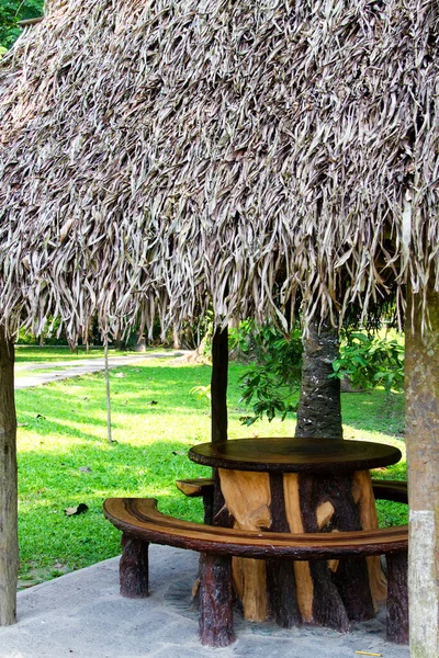 Garden furniture made from wood in Quirigua, Guatemala, Central America