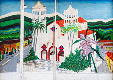 JUAYUA, El SALVADOR - Mayıs 05: El Salvador 'daki Juayua' da bir evin duvar resimleri. El Salvador 'da birçok ev bu şekilde dekore edilmiştir..