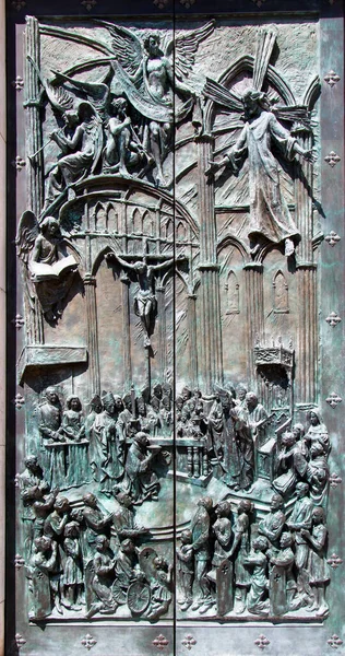 Madrid Spanyolország Május Bas Relief Door Neo Gothic Santa Maria — Stock Fotó