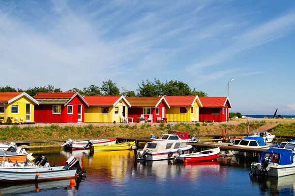 Nexo Dänemark Juni Rote Und Gelbe Holzhäuser Der Küste Nexo — Stockfoto