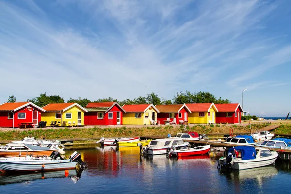 Nexo Dinamarca Junho Casas Madeira Costeiras Vermelhas Amarelas Nexo Ilha — Fotografia de Stock