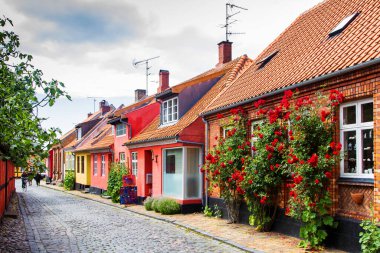 RONNE, DENMARK - 24 Haziran 2014: Danimarka 'nın Ronne kentindeki Tipik Bornholm mimarisi. Ronne, Bornholm adasının başkentidir..