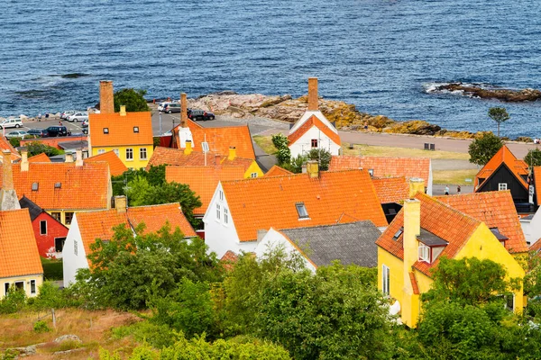 Gudhjem Denmark June Panorama Picturesque Small Town Gudhjem Red Roofs — Stock Photo, Image