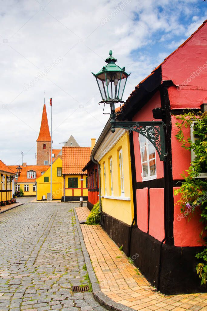View of a typical street on Bornholm island, Denmark