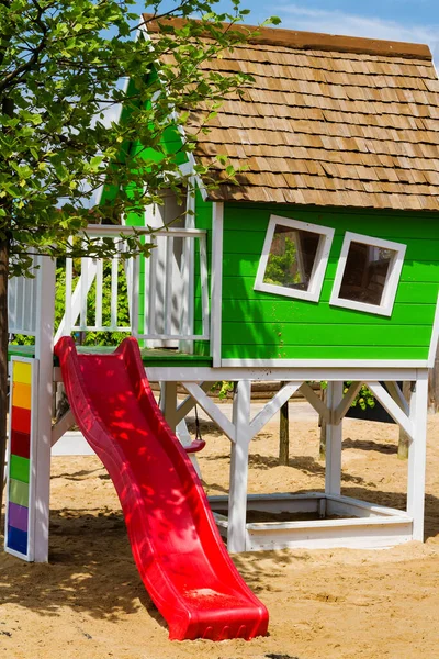 Slide Green House Children Playground — Stock Photo, Image