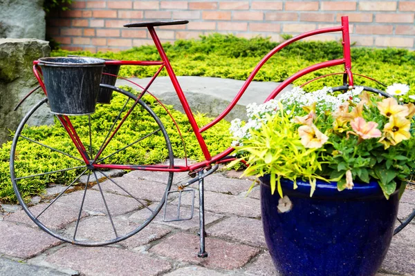 Model Old Bicycle Equipped Baskets Flowers — Stock Photo, Image