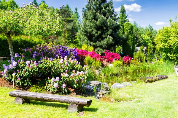 Bielsko Biala Polen Mei Goed Onderhouden Tuin Met Azalea Rododendrons — Stockfoto