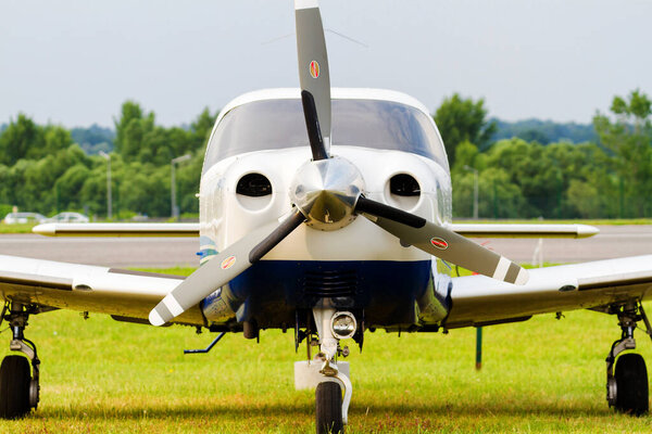 CZECHOWICE-DZIEDZICE, POLAND - JUNE 30: Cirrus SR22 single turboprop aircraft on display at Czechowice Airshow, Poland on June 30, 2015