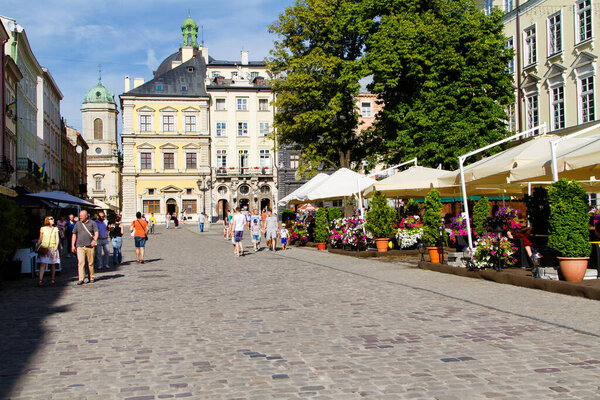 LVIV, UKRAINE - Jun 18, 2015: View of a central square of Lviv 