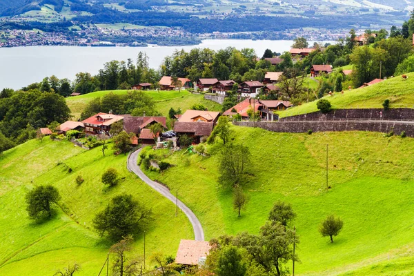 Panoramiczny Widok Jezioro Thun Szwajcaria — Zdjęcie stockowe