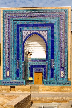 Şah I Zinda anıt kompleksi, Semerkand 'da nekropolis, Özbekistan, Orta Asya. UNESCO Dünya Mirası sitesi. Semerkand ipek bir yolda yatıyor..