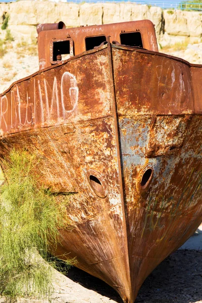 Rustieke Boten Een Scheepsbegraafplaats Een Woestijn Rond Moynaq Muynak Moynoq — Stockfoto